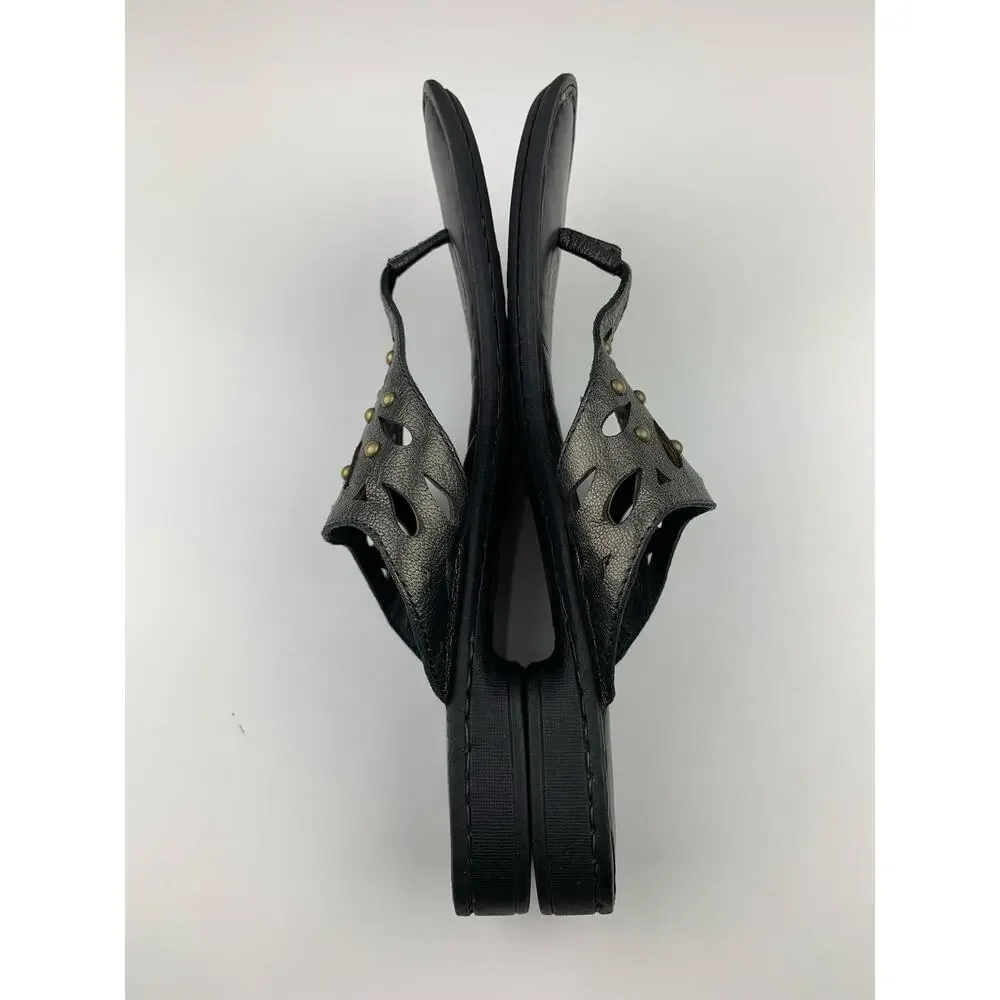 Born Akala Thong Sandals Metallic Pewter Leather Studded Boho Women's 8